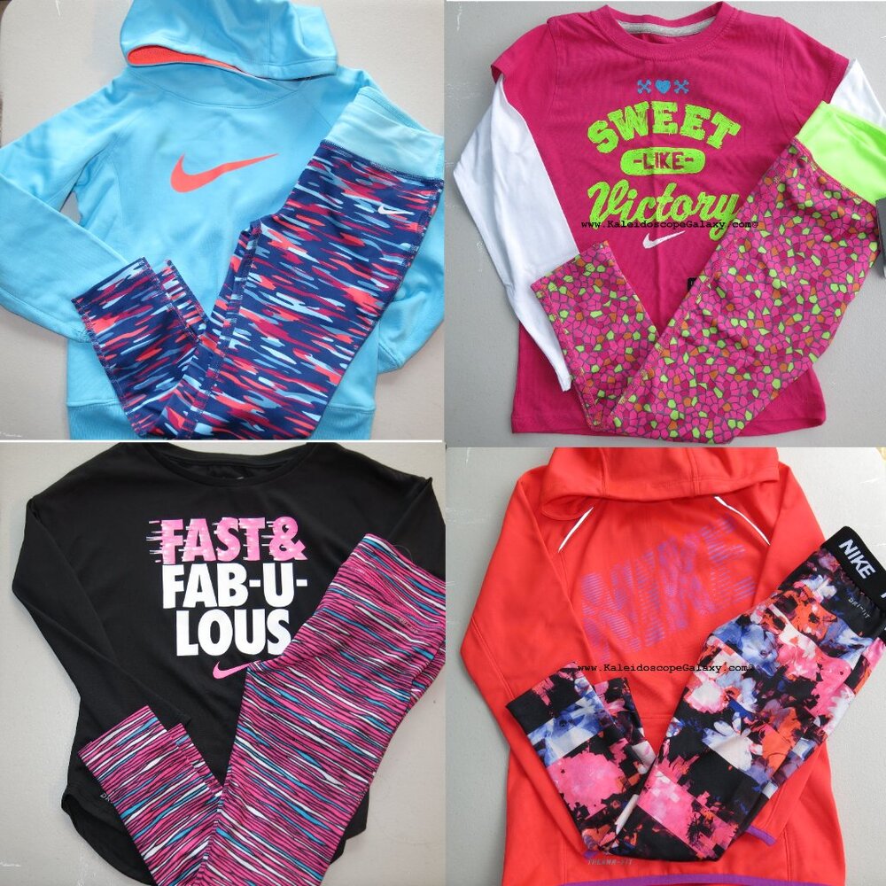 Nike Girls Size 6X Dri-fit Leggings w/ Long Sleeve Tops - 8pc- Hoodie Sweatshirt
